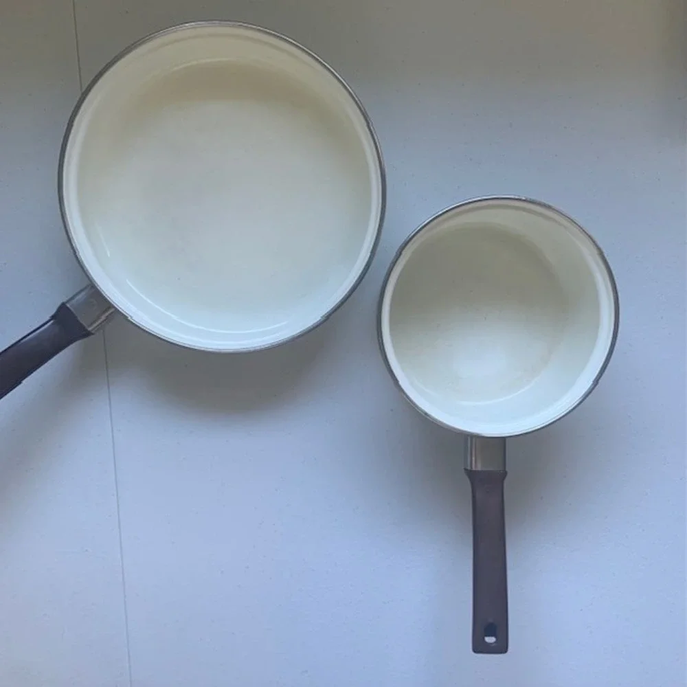 Vintage Floral Enamelware Saucepan Set w Lids Cottagecore Retro Kitchen